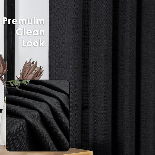 Black Curtains 63 Inch Length 2 Panels Set for Living Room Bedroom, Light Filtering Faux Linen Textured Soft Window Curtain, Airy Soft Rod Pocket cortinas para cuarto, 40Wx63L Inches, 2 Pcs