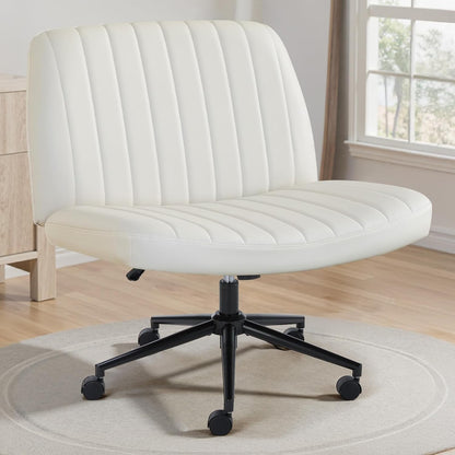 Criss Cross Chair with Wheels Wide Cross Legged Office Desk Vanity Chair Comfy Fabric Armless Adjustable Swivel for Home Computer Task Teddy Pink