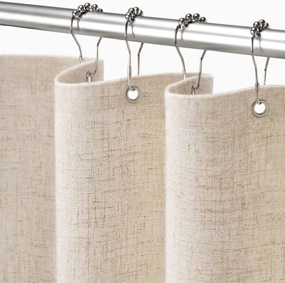 Shower Curtain Beige, Fabric Boho Farmhouse Shower Curtains for Bathroom Cream Cotton Natural Cloth Liner Set 72" W x 72" L
