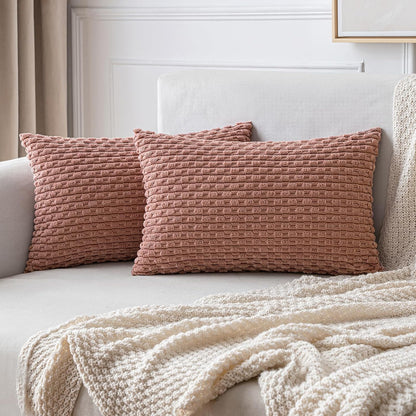 MIULEE Pack of 2 Decorative Throw Pillow Covers 18x18 Inch Soft Boho Striped Textured Corduroy Pillow Covers Spring Modern Farmhouse Home Decor for Couch Bed Sofa Living Room Sage Green