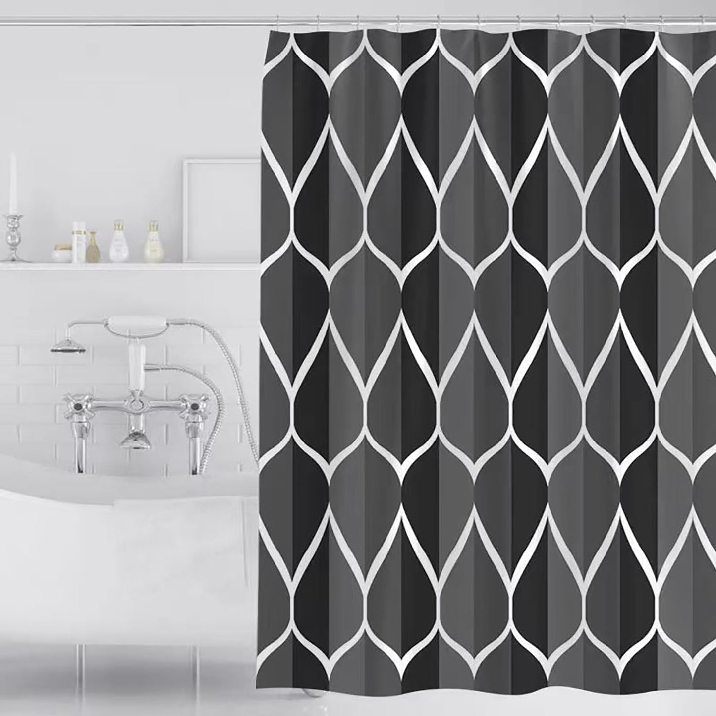 Fabric Shower Curtain Liner, Waterproof Hotel Quality, Bathroom Curtains Rust Resistant Grommets, 72 x 72 Machine Washable (Black)
