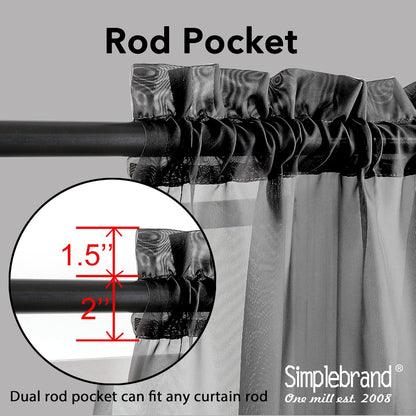 Black Sheer Curtains 63 Inch Length 2 Panels, Rod Pocket Solid Color Window Sheer Curtain Panels, Elegant Curtains & Drapes for Living Room, Bedroom 2 Panels (Black, 42" W x 63" L)