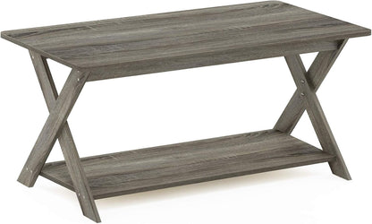 Furinno Modern Simplistic Criss-Crossed Coffee Table, 35.4 in x 19.6 in x 16 in, French Oak Grey