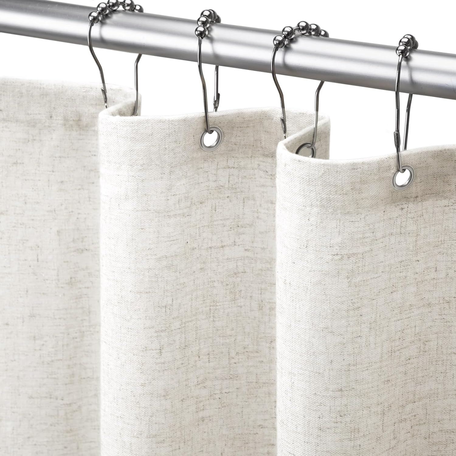 Shower Curtain Beige, Fabric Boho Farmhouse Shower Curtains for Bathroom Cream Cotton Natural Cloth Liner Set 72" W x 72" L