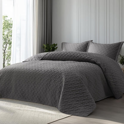 Quilts Queen Size - Grey Bedspreads Queen Size with Basket Weave Pattern, Soft Quilt Bedding Set, Lightweight Comforter Set Coverlet for All Seasons with 2 Pillow Shams (90" x 96") | Skin-Friendly Soft, All-Season Comfort, Breathable