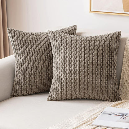 MIULEE Pack of 2 Decorative Throw Pillow Covers 18x18 Inch Soft Boho Striped Textured Corduroy Pillow Covers Spring Modern Farmhouse Home Decor for Couch Bed Sofa Living Room Sage Green