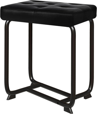 White Vanity Chair, Leather Vanity Stool, Small Stool Chair for Vanity, Square Ottoman Foot Stool, Makeup Vanity Chairs with Thick Padded Seat for Bathroom, Bedroom, Entryway, KFD01W