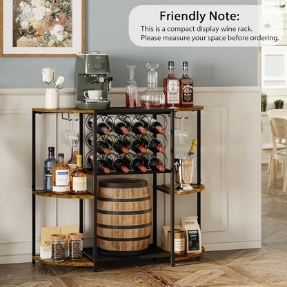 JKsmart Wine Bar Cabinet with LED Lights, Mini Wine Bar Cart with Storage and Glass Holder, Home Bar Coffee Bar for Liquor, 3-Tier Bar Table for Kitchen, Dining Room, Living Room, Black
