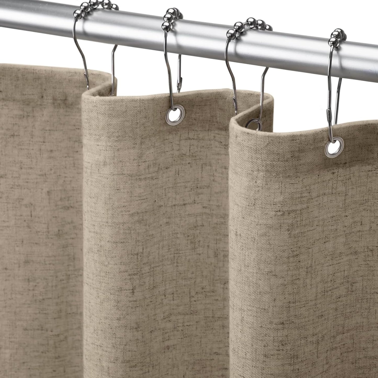 Shower Curtain Beige, Fabric Boho Farmhouse Shower Curtains for Bathroom Cream Cotton Natural Cloth Liner Set 72" W x 72" L