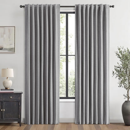 100% Blackout Linen Curtains for Bedroom, Ivory Solid Luxury Decor Thermal Insulation Room Darkening Drapes for Living Room Nursery Back Tab Rod Pocket 42 x 84 Inches, 2 Panels