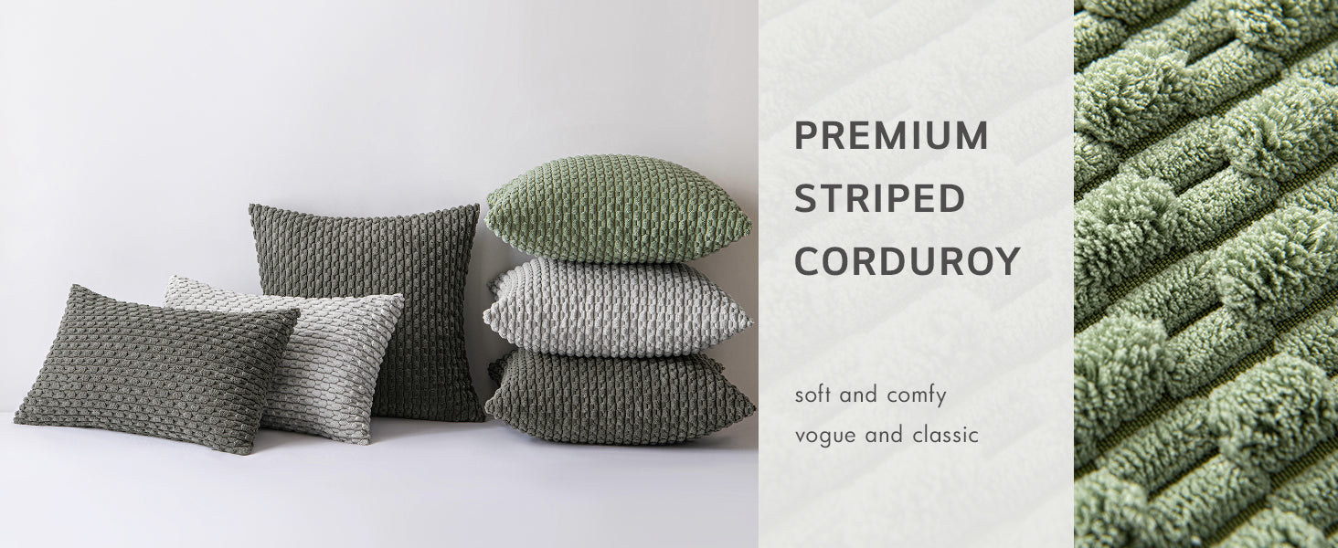 MIULEE Pack of 2 Decorative Throw Pillow Covers 18x18 Inch Soft Boho Striped Textured Corduroy Pillow Covers Spring Modern Farmhouse Home Decor for Couch Bed Sofa Living Room Sage Green
