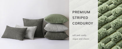 MIULEE Pack of 2 Decorative Throw Pillow Covers 18x18 Inch Soft Boho Striped Textured Corduroy Pillow Covers Spring Modern Farmhouse Home Decor for Couch Bed Sofa Living Room Sage Green