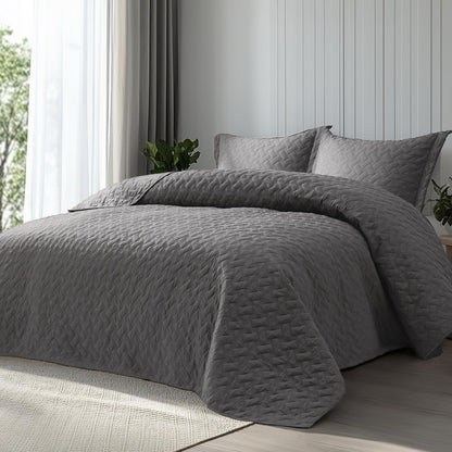 Quilts Queen Size - Grey Bedspreads Queen Size with Basket Weave Pattern, Soft Quilt Bedding Set, Lightweight Comforter Set Coverlet for All Seasons with 2 Pillow Shams (90" x 96") | Skin-Friendly Soft, All-Season Comfort, Breathable