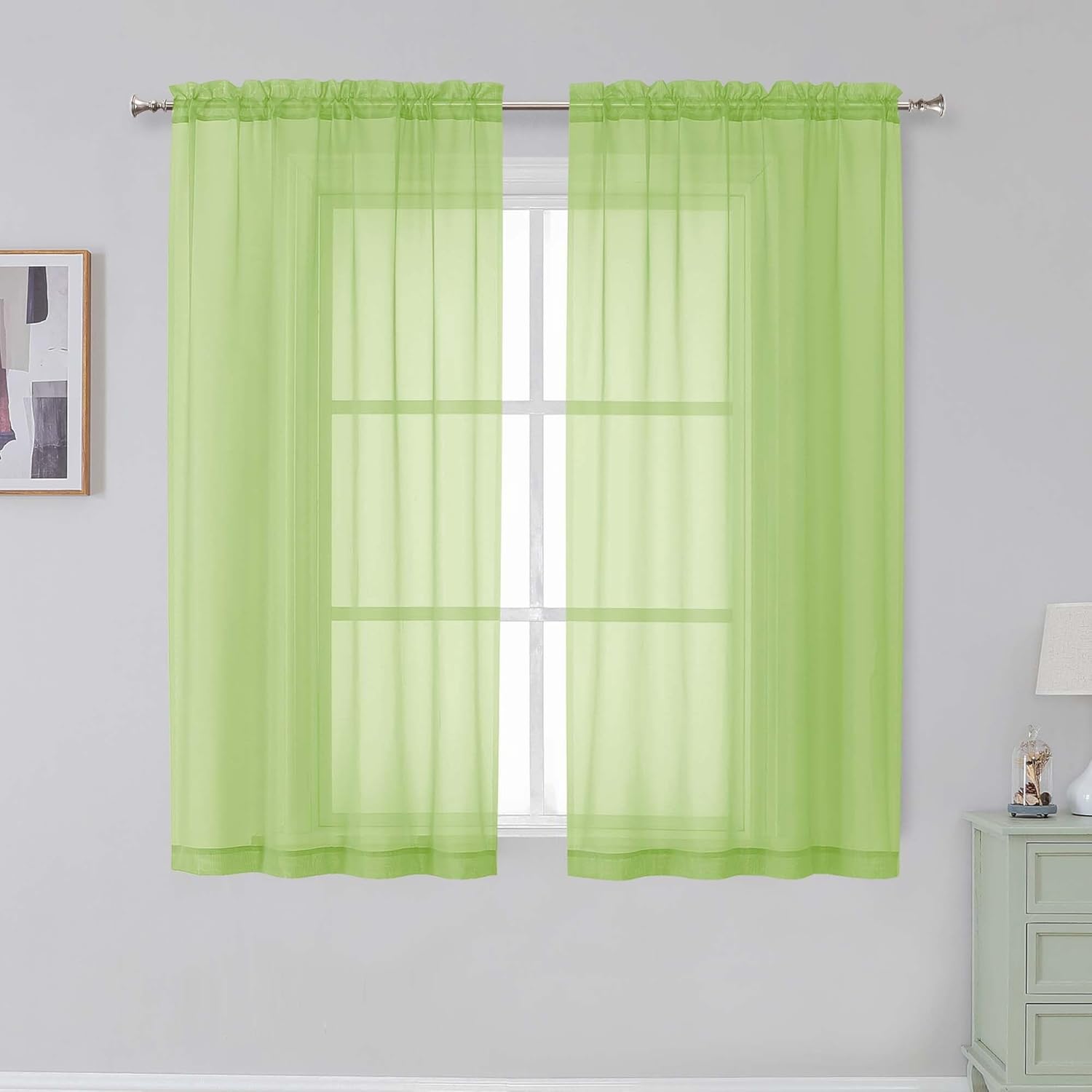 Black Sheer Curtains 63 Inch Length 2 Panels, Rod Pocket Solid Color Window Sheer Curtain Panels, Elegant Curtains & Drapes for Living Room, Bedroom 2 Panels (Black, 42" W x 63" L)