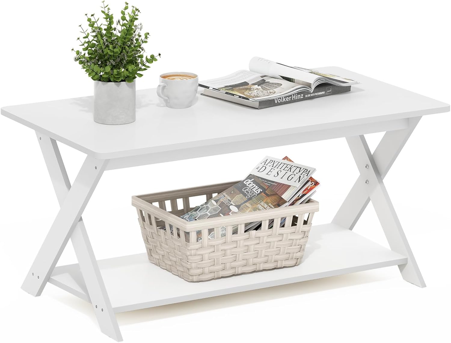 Furinno Modern Simplistic Criss-Crossed Coffee Table, 35.4 in x 19.6 in x 16 in, French Oak Grey