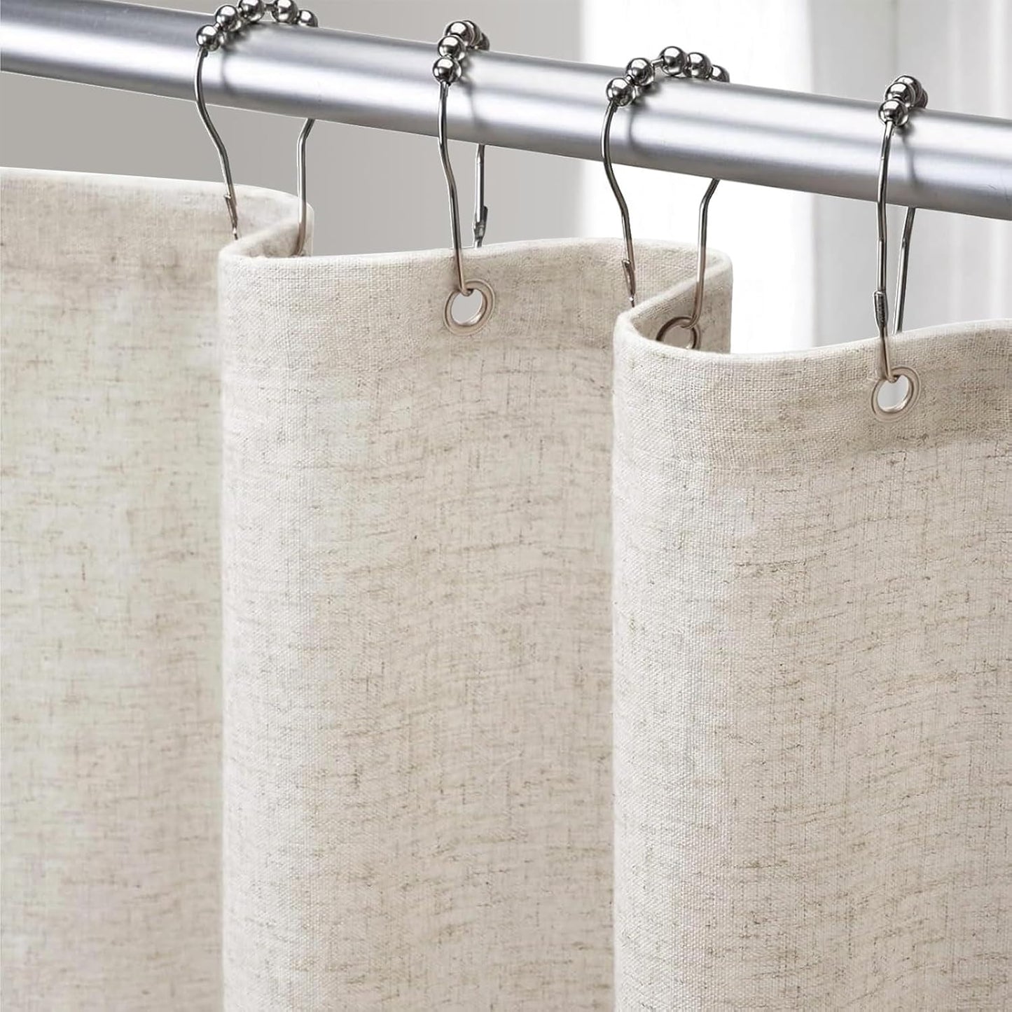 Shower Curtain Beige, Fabric Boho Farmhouse Shower Curtains for Bathroom Cream Cotton Natural Cloth Liner Set 72" W x 72" L