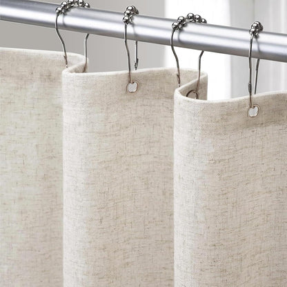 Shower Curtain Beige, Fabric Boho Farmhouse Shower Curtains for Bathroom Cream Cotton Natural Cloth Liner Set 72" W x 72" L