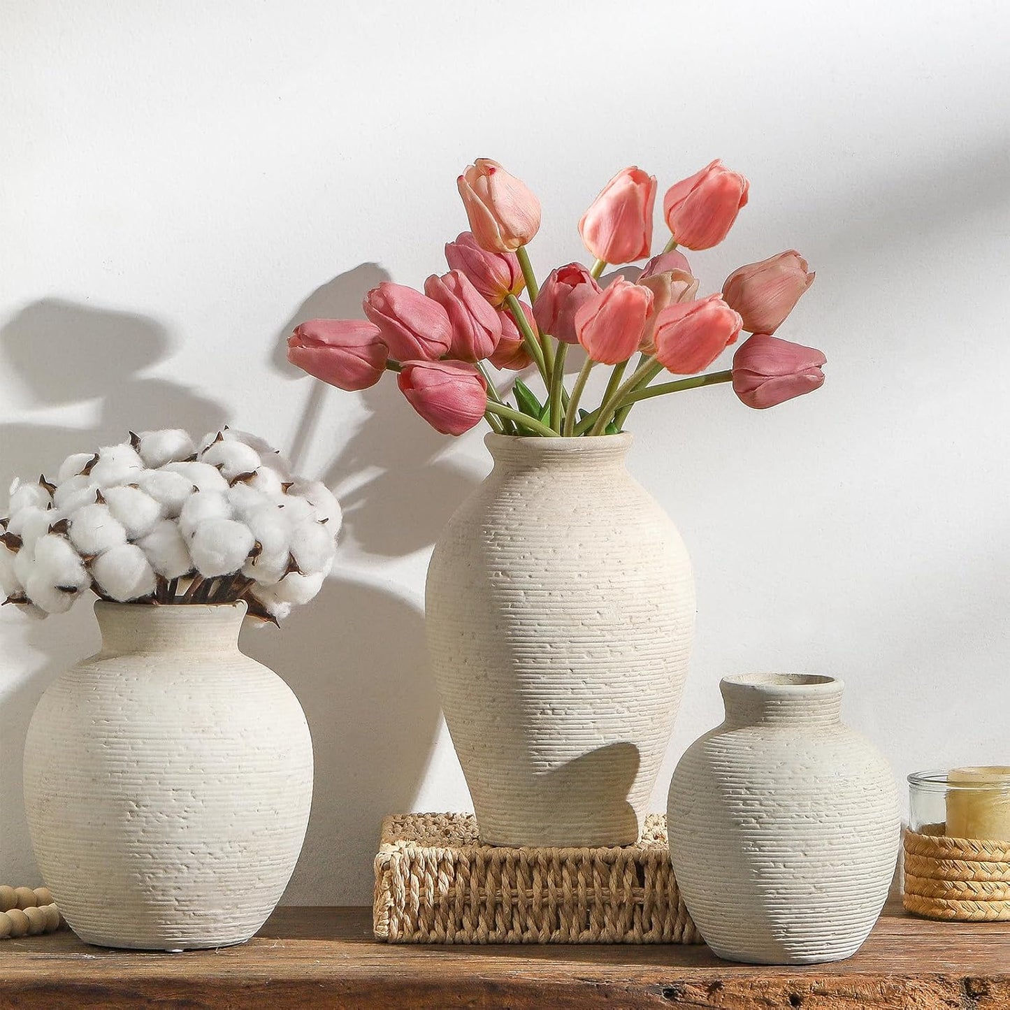 Ceramic Flower Vase Home Decor - Large Farmhouse Table Vases Rustic Vintage Living Room Kitchen Bedroom Decorations for House Book Shelf Office Coffee Desk Dining Fireplace (9" Rustic)