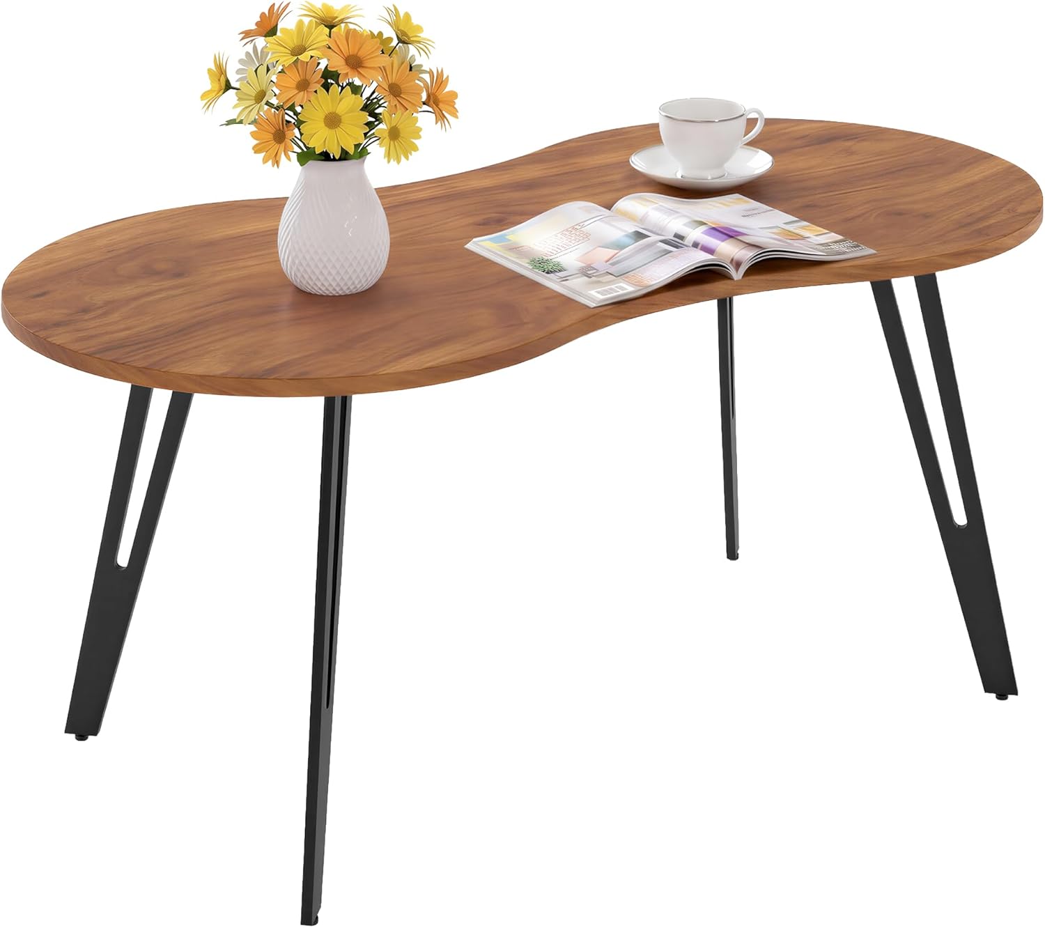 MWOOD Oval Coffee Table, 39.37" Center Table with Storage Shelf and Metal Leg, Waterproof & Scratch-Resistant Dining Table for Living Roome, Bedroom Marble-Patterned