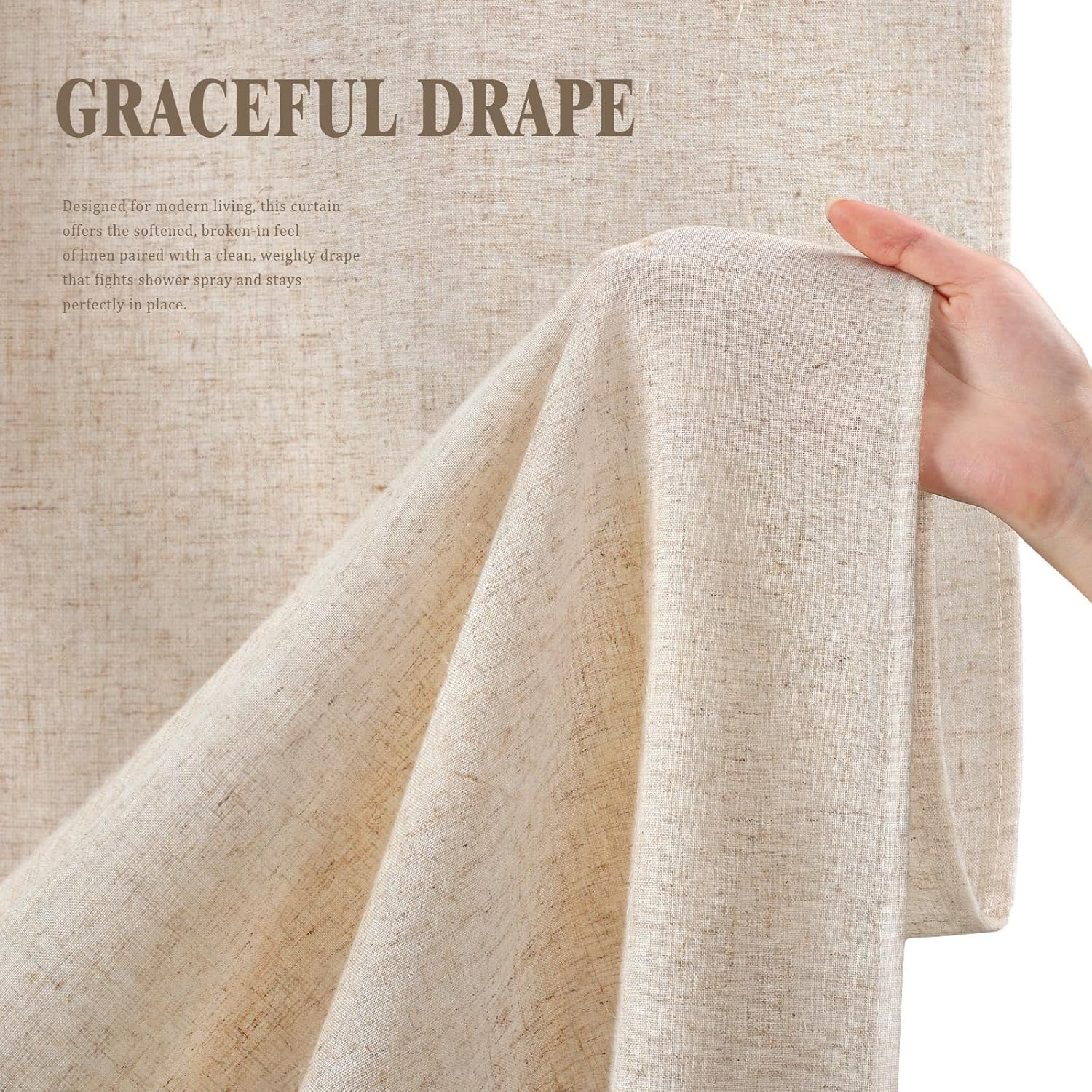 Shower Curtain Beige, Fabric Boho Farmhouse Shower Curtains for Bathroom Cream Cotton Natural Cloth Liner Set 72" W x 72" L