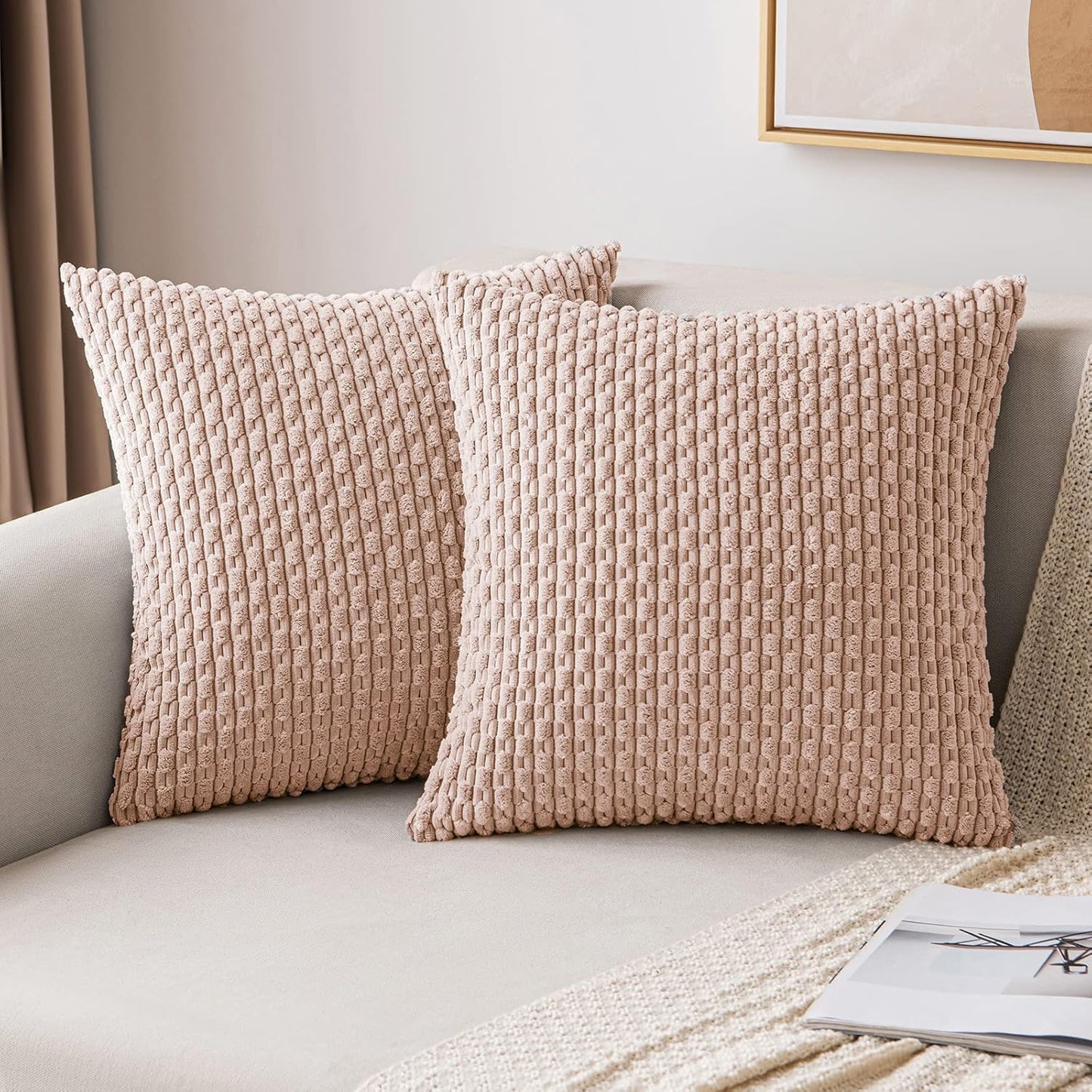 MIULEE Pack of 2 Decorative Throw Pillow Covers 18x18 Inch Soft Boho Striped Textured Corduroy Pillow Covers Spring Modern Farmhouse Home Decor for Couch Bed Sofa Living Room Sage Green