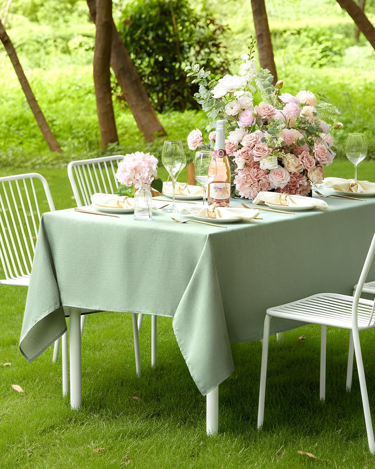 Rectangle Linen Tablecloth Waterproof & Stain Resistant, Wrinkle-Free Table Cloth Adds Elegance and Protection, Ideal for Dining, Party, Wedding and Outdoor, 52 x 70 Inch, Sage Green